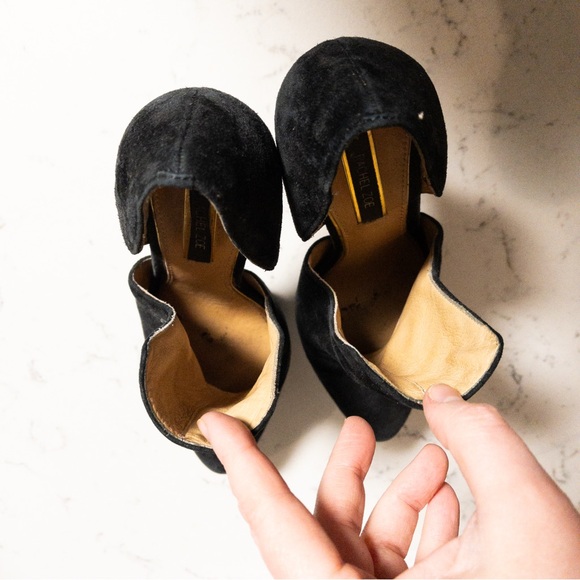 Rachel Zoe Double D'Orsay Black Leather Stacked Stiletto Heels Size 8 - Picture 9 of 10